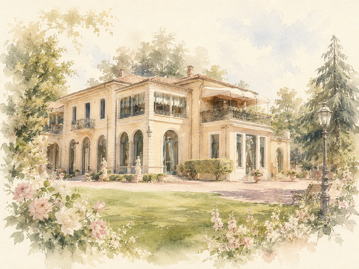 Illustrazione ad acquerello di Villa Mattioli